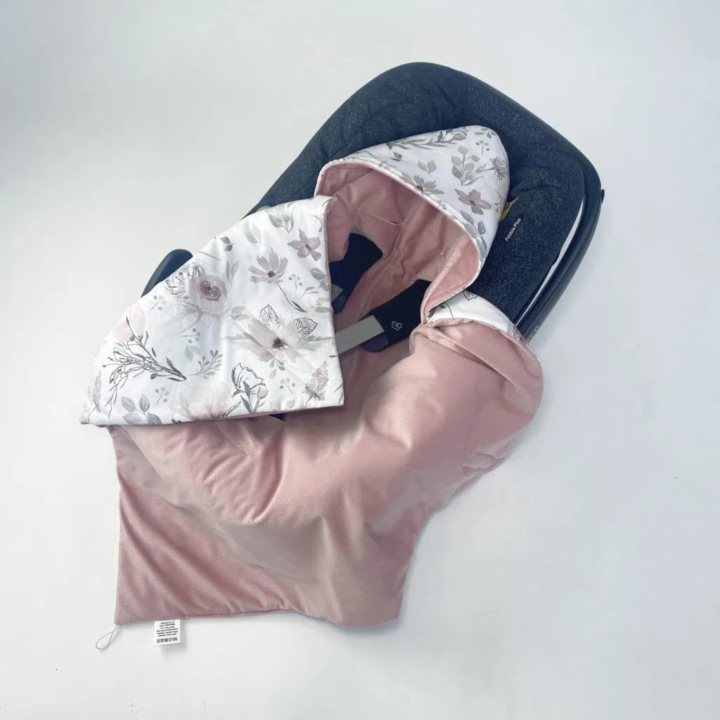 Einschlagdecke für Babyschale Autositz, Universal, Frühling Sommer Minky Baby Decke mit Klettverschluss Babytragen leicht Übergangssaison (BLUMEN)