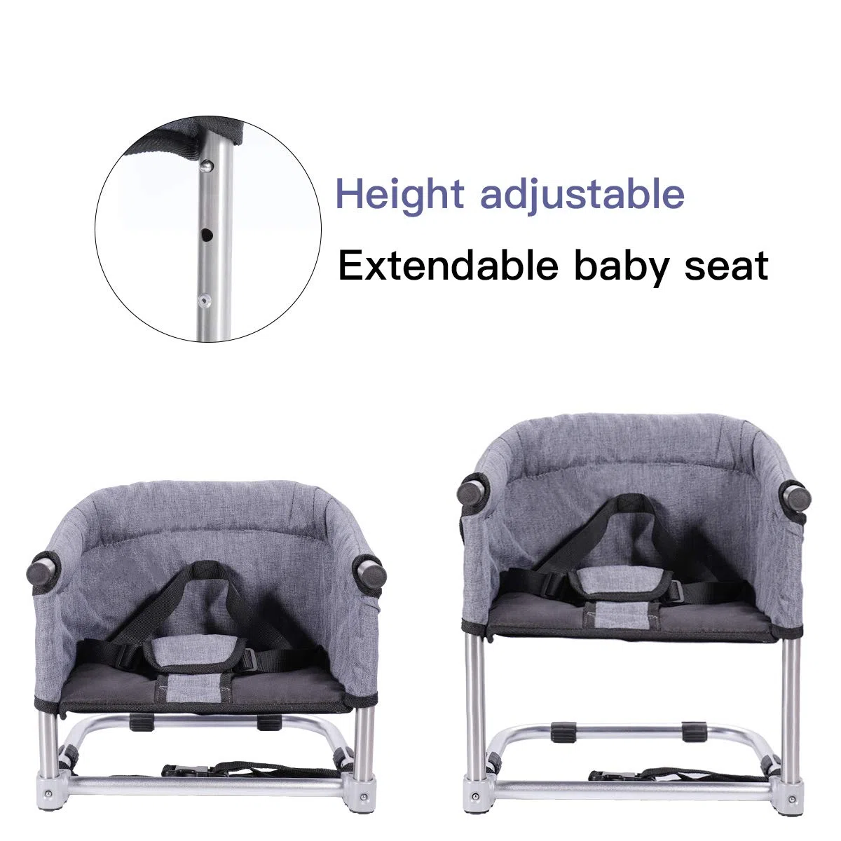Toogel Sitzerhöhung Stuhl, Boostersitz Baby, Tragbarer Baby Hochstuhl Faltbar Kindersitz für Kinder 6-36 Monaten mit Sicherheitsgurt, 3 Höhen, Transporttasche für Zuhause und Unterwegs (Grau)