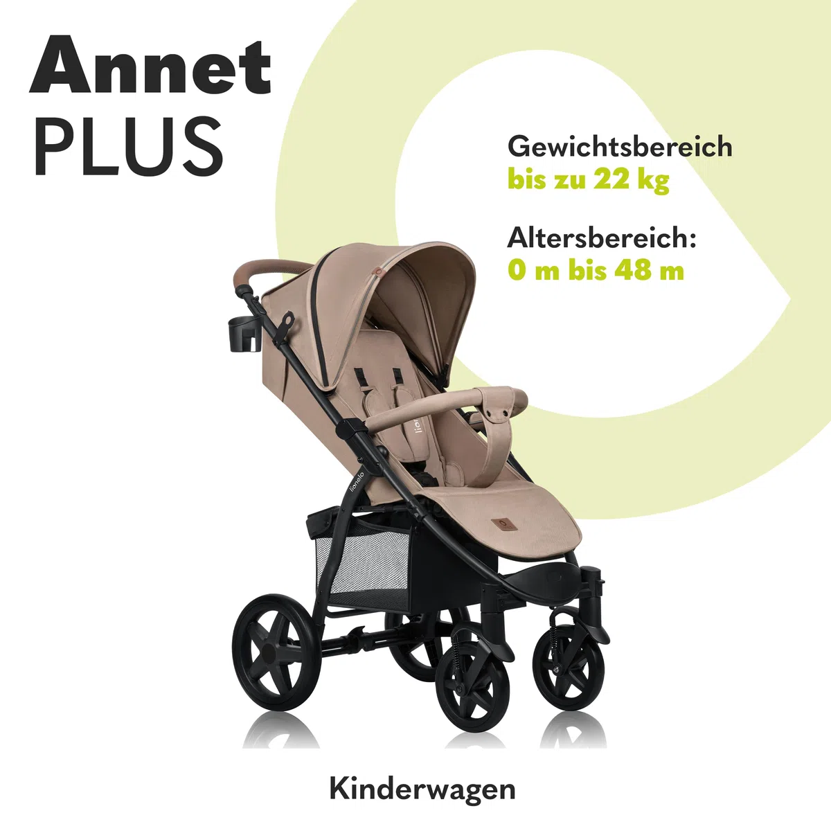 Lionelo Annet Plus Buggy Kinderwagen ab Geburt bis 22 kg, Liegefunktion flach, kompakt faltbar, große EVA Räder mit Federung, XXL Verdeck