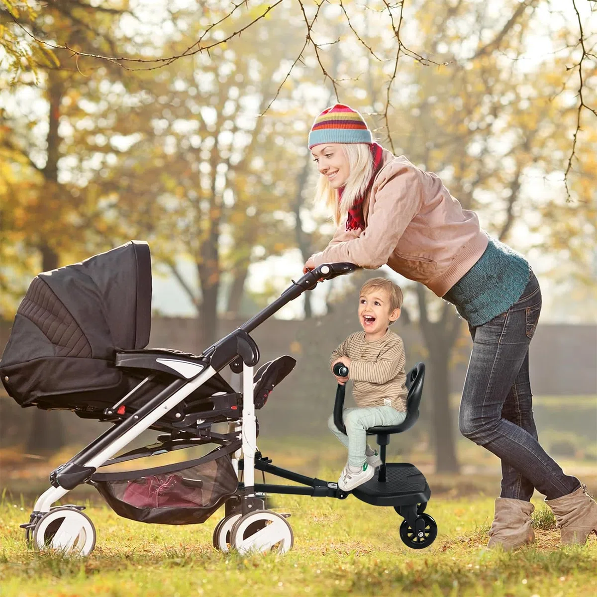 Trittbrett für Kinderwagen Universal, Vihir Buggy Board mit Sitz, Kiddy Board für alle Kinderwagen, Buggyboard für Geschwister, Kinderwagen Zubehör Für Kinder Von 2-6 Jahren