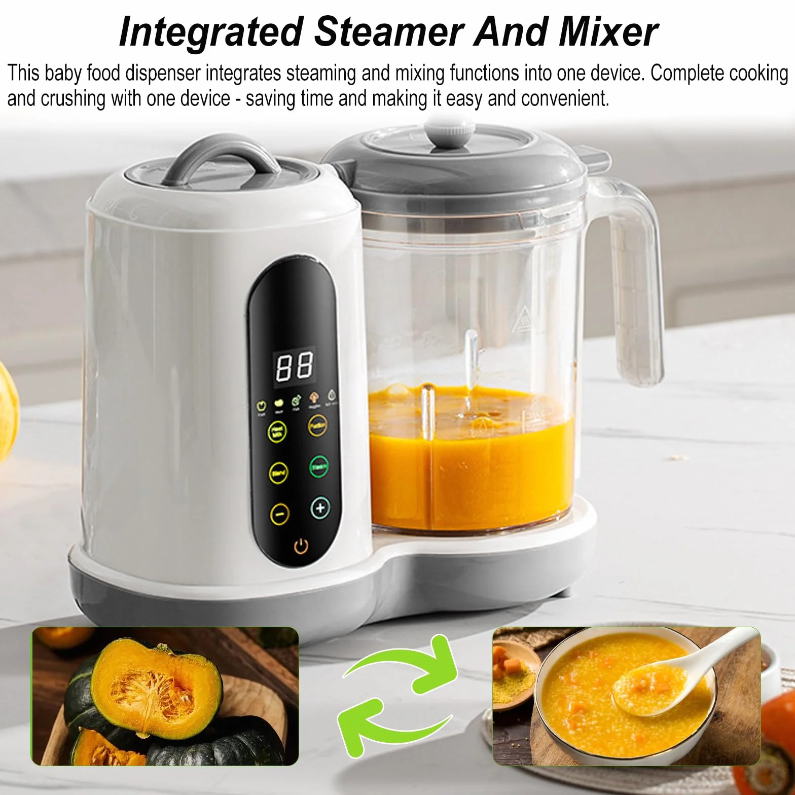Babynahrungszubereiter, Multifunktions Baby Food Maker mit Dämpfen, Mixen & Erwärmen, Babybrei Zubereiter mit 4 Kochvoreinstellungen Dampfgarer und Mixer für Babynahrung