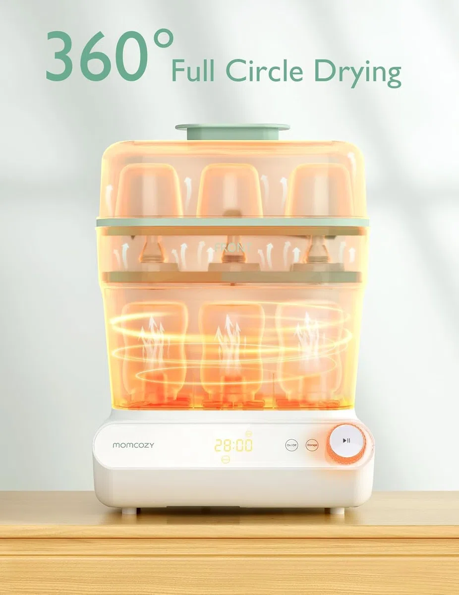 Momcozy 3-lagiger großer Flaschen-Sterilisator und Trockner, schnell sterilisieren und trocknen, Universal-Flaschen-Sterilisator für alle Flaschen und Milchpumpen-Zubehör, Touchscreen und