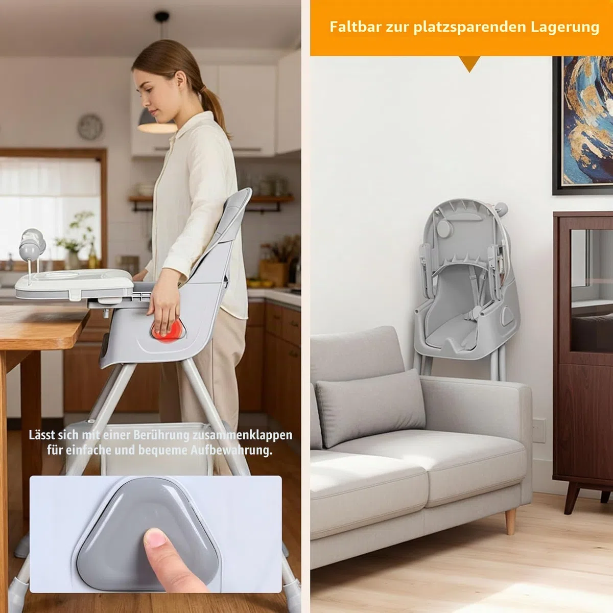 UBRAVOO 3-in-1 Babyhochstuhl, Kinderstuhl Klappbar Baby Hochstuhl ab 6 Monate, Umwandelbarer Ess- und Spielhochstuhl mit Doppellagigem Essteller und Spielzeugregal