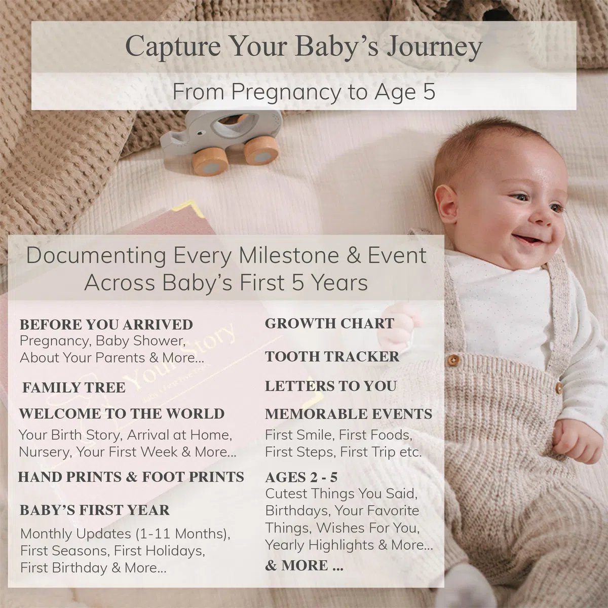 Babybuch, Andenken, Jungen oder Mädchen, zeitloses Baby-Erinnerungsbuch, erste 5 Jahre für Babyparty, geschlechtsneutrales Baby-Scrapbook, Geschenk für neue Mutter, Geschenk, Baby-Tagebuch von Geburt