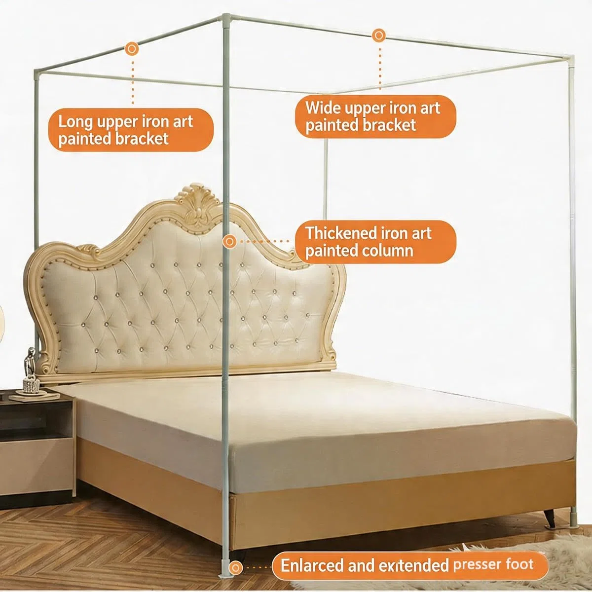 Prinzessinnen-Himmelbett mit 4 Pfosten und Gestell – Moskitonetz-Bettvorhänge Spielzelt für drinnen und draußen Für Kinder, Zimmerdekoration, Gestell + Baldachin inklusive