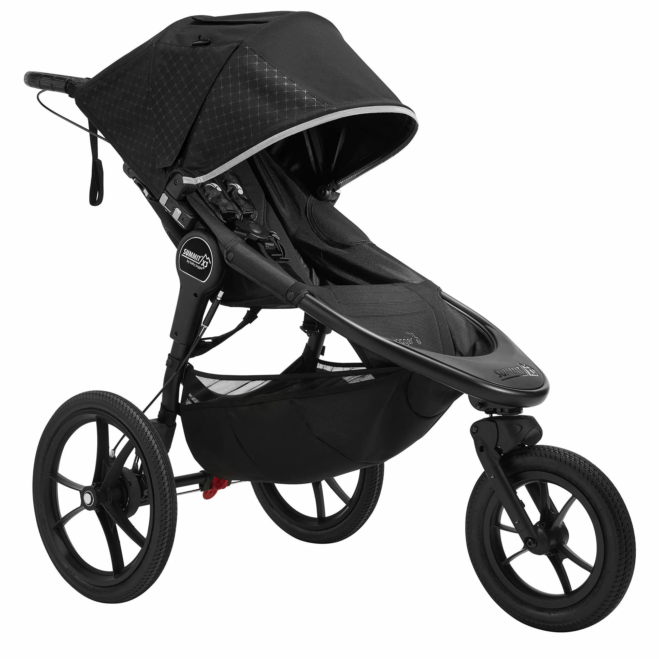 Baby Jogger Summit X3 Kinderwagen zum Joggen, zusammenklappbarer 3-Rad-Sportkinderwagen mit Handbremse, Midnight Black