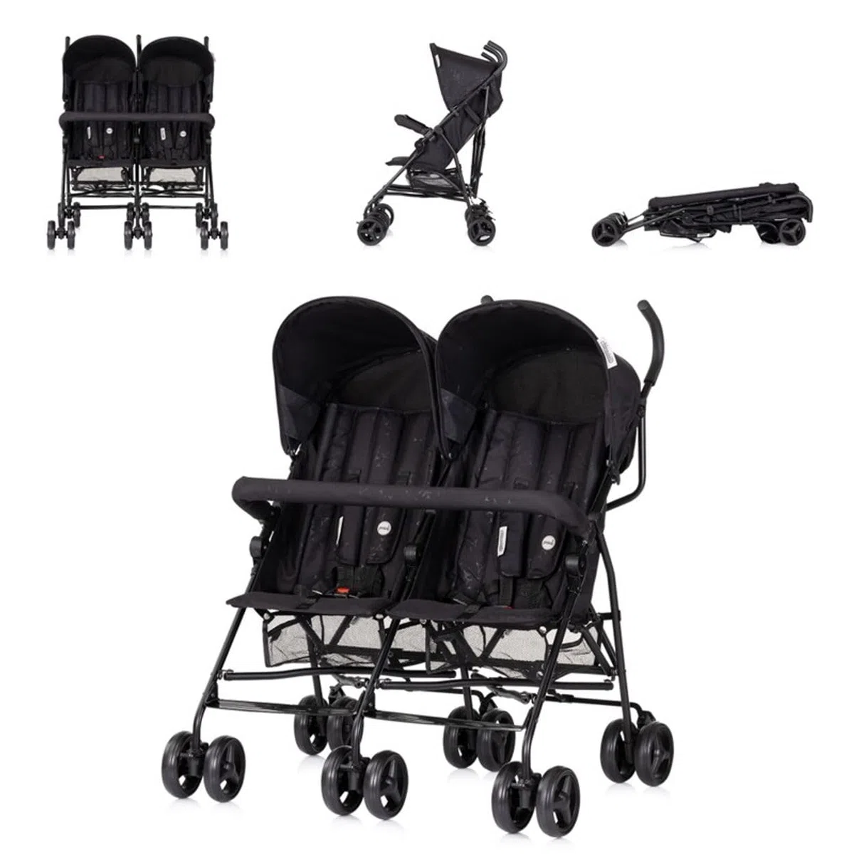 Chipolino Zwillingskinderwagen Double Point klappbar Korb Sonnendach Frontbügel schwarz