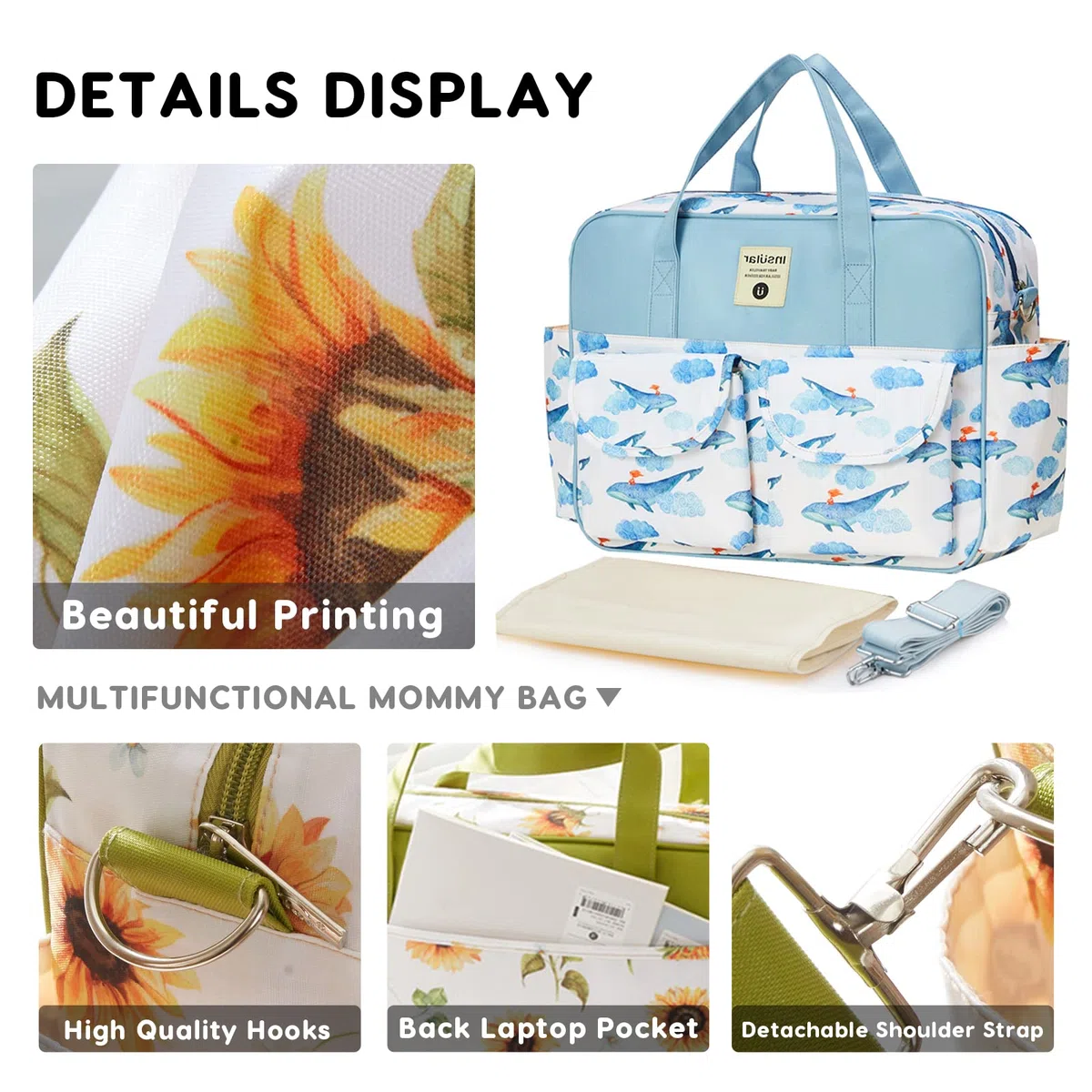 SONARIN Stilvolle Große Kapazität Baby Wickeltasche,Wasserdicht Tragbare Reise Wickeltasche Umhängetasche Tragetasche Henkeltaschen Babytasche mit Schultergurte & Wickelunterlage