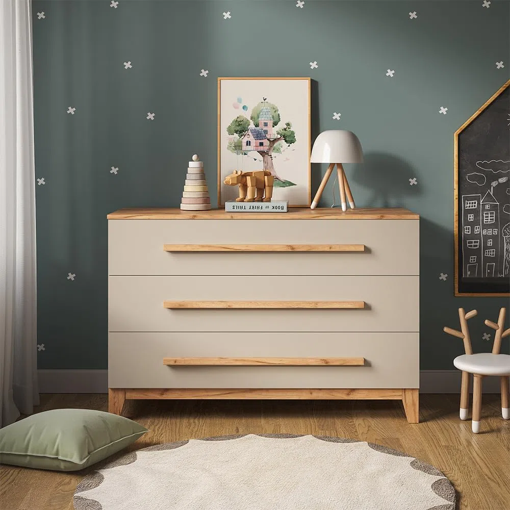 VitaliSpa Wickelkommode Malia Cashmere/Artisan 133.2 x 98 cm 3 Schubladen abnehmbarer Wickelaufsatz
