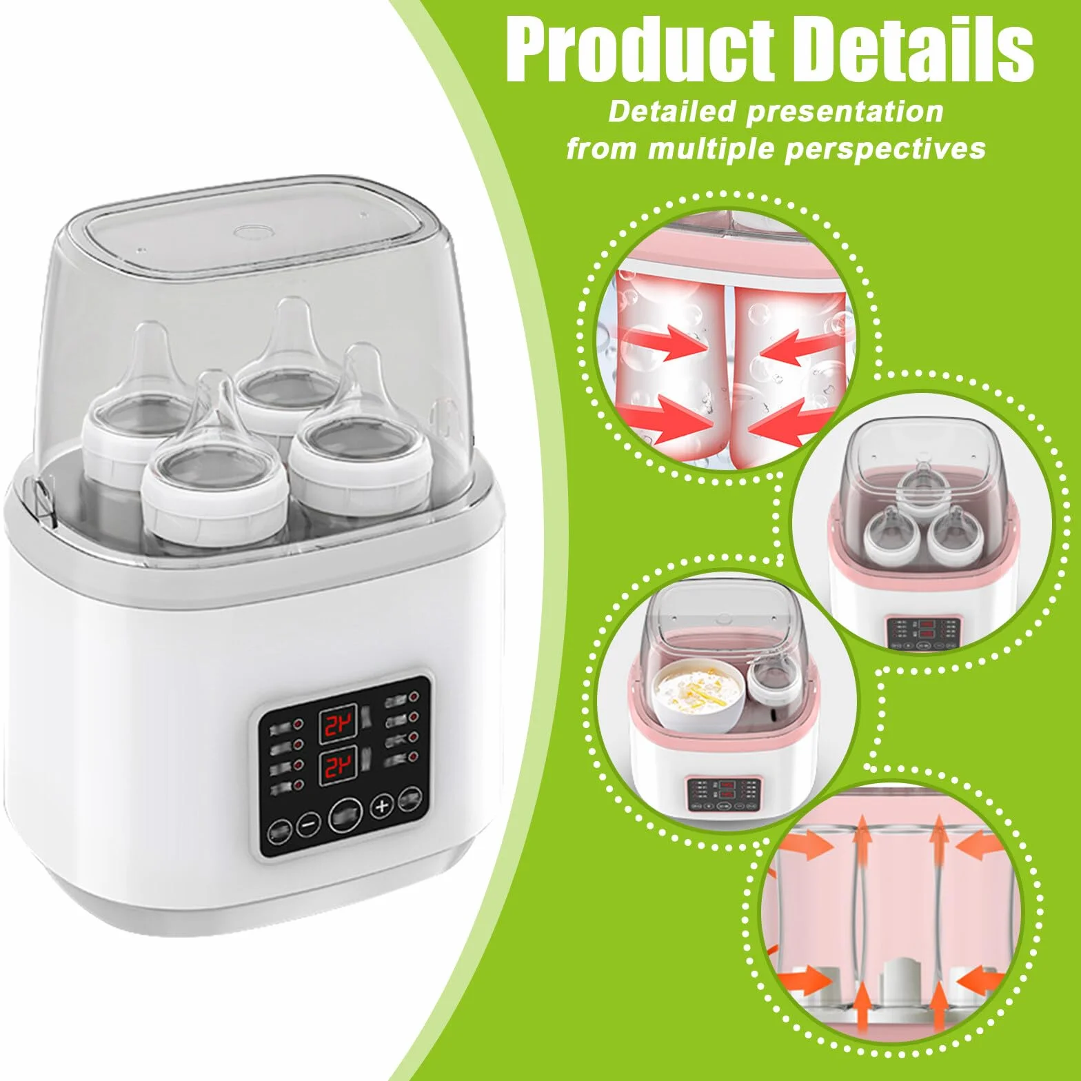 Flaschenwärmer Baby, 8-in-1 Sterilisator für babyflaschen, Schnell-Flaschenwärmer, Milchflaschenwärmer für Babys, Fast Babykostwärmer & Abtauung, BPA-freier Babynahrungsheizung mit LCD-Display