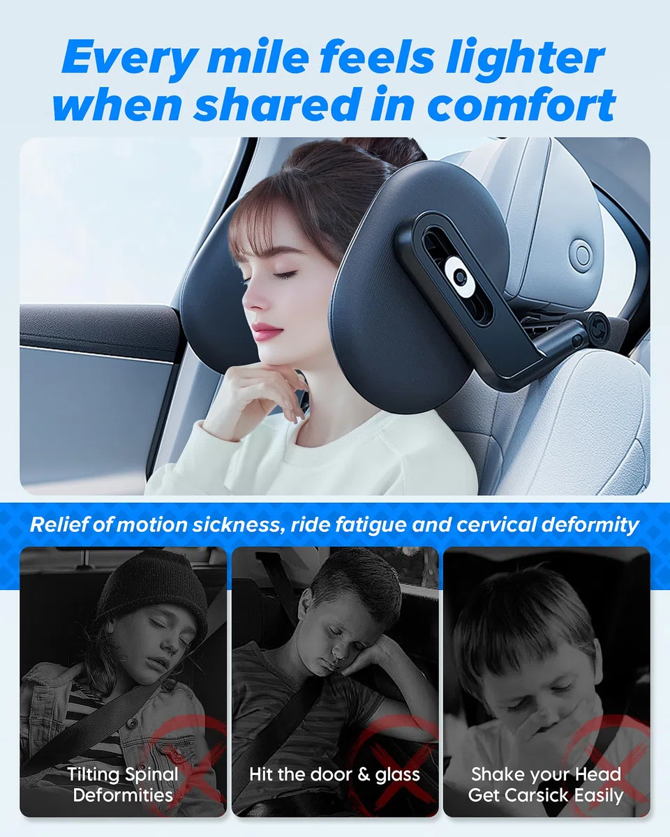 Kopfstütze Auto Kinder 360° Drehbare Reise Autokissen 3 Punkt Verbindung Verstellbare Memory Foam Nackenkissen