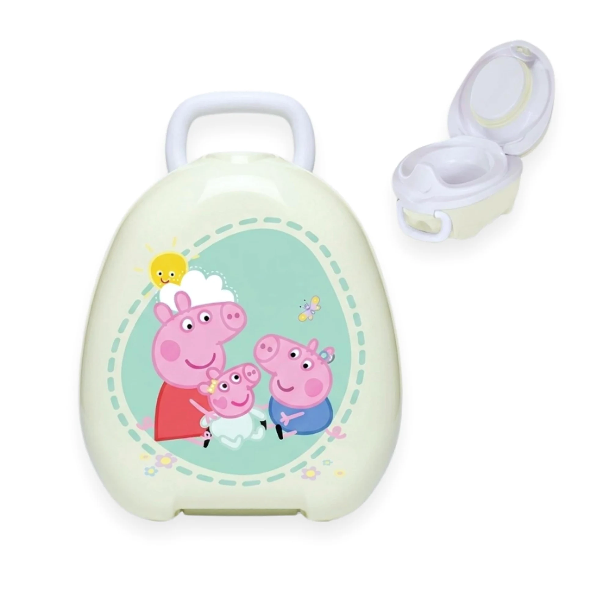 Peppa Pig My Carry Potty- Reise-Töpfchen mit Charakter, preisgekrönter, tragbarer Kleinkind-Toilettensitz für Kinder, die überall hin mitgenommen werden können (Peppa,George & Evie)