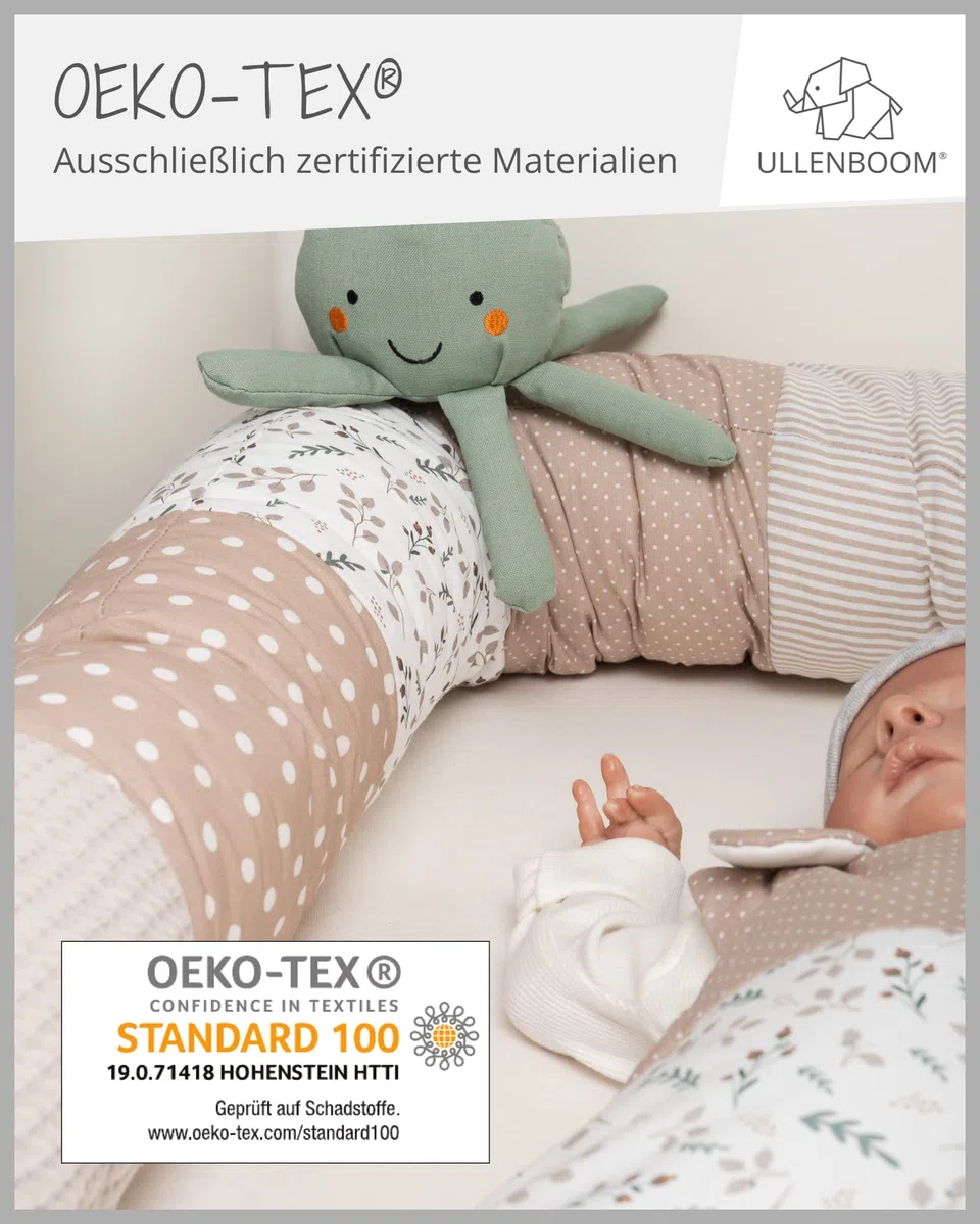 ULLENBOOM Baby Kuschelschlange 300x13 cm Sandblume (Made in EU) - Kuschelschnecke in vielen Farben und Größen, Bezug: 100% Oeko TEX Baumwolle