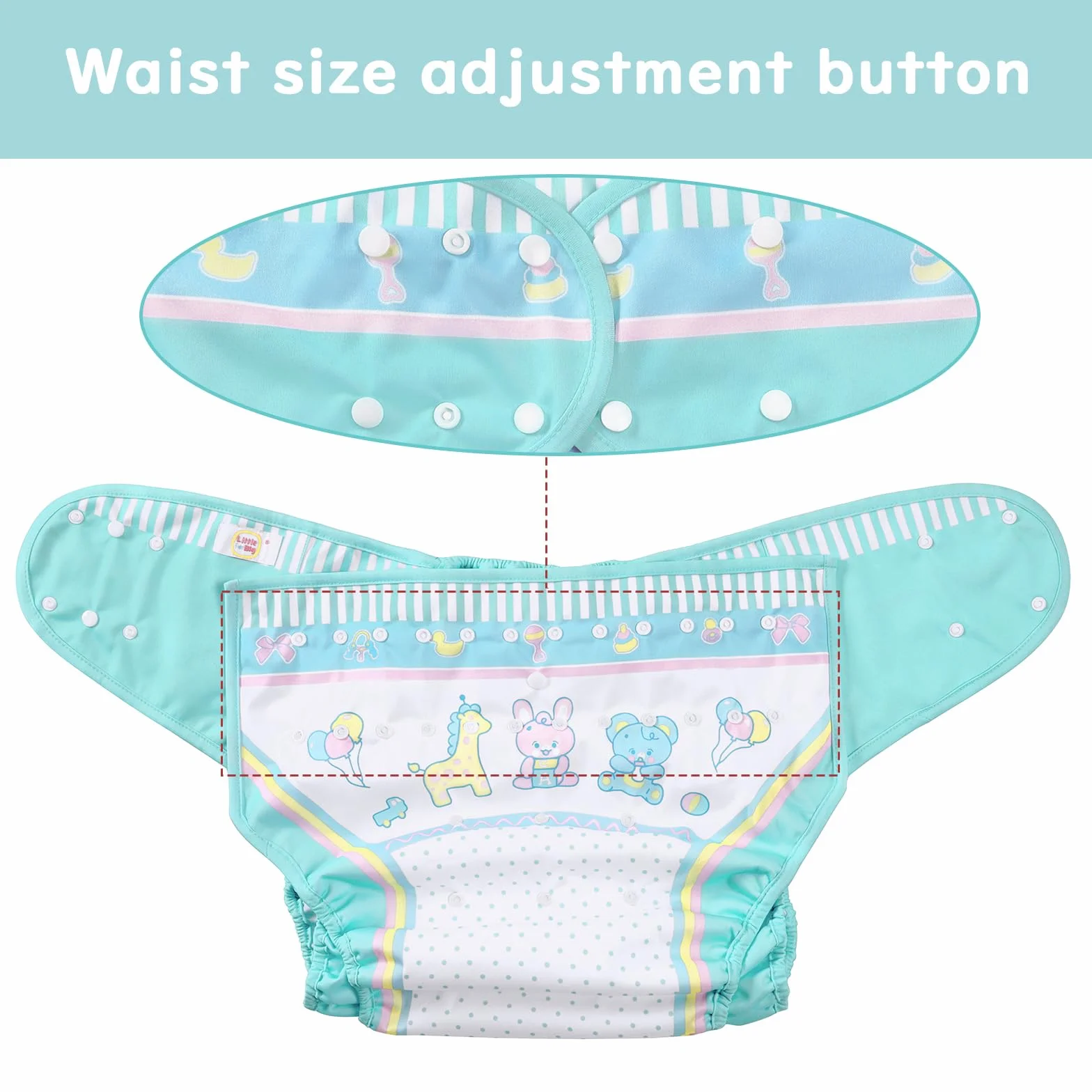 LittleForBig Waschbarer Verstellbarer Wiederverwendbarer Wasserdichter Stoffwindel Überhose Bezug für Erwachsene - Baby Parade Blau M