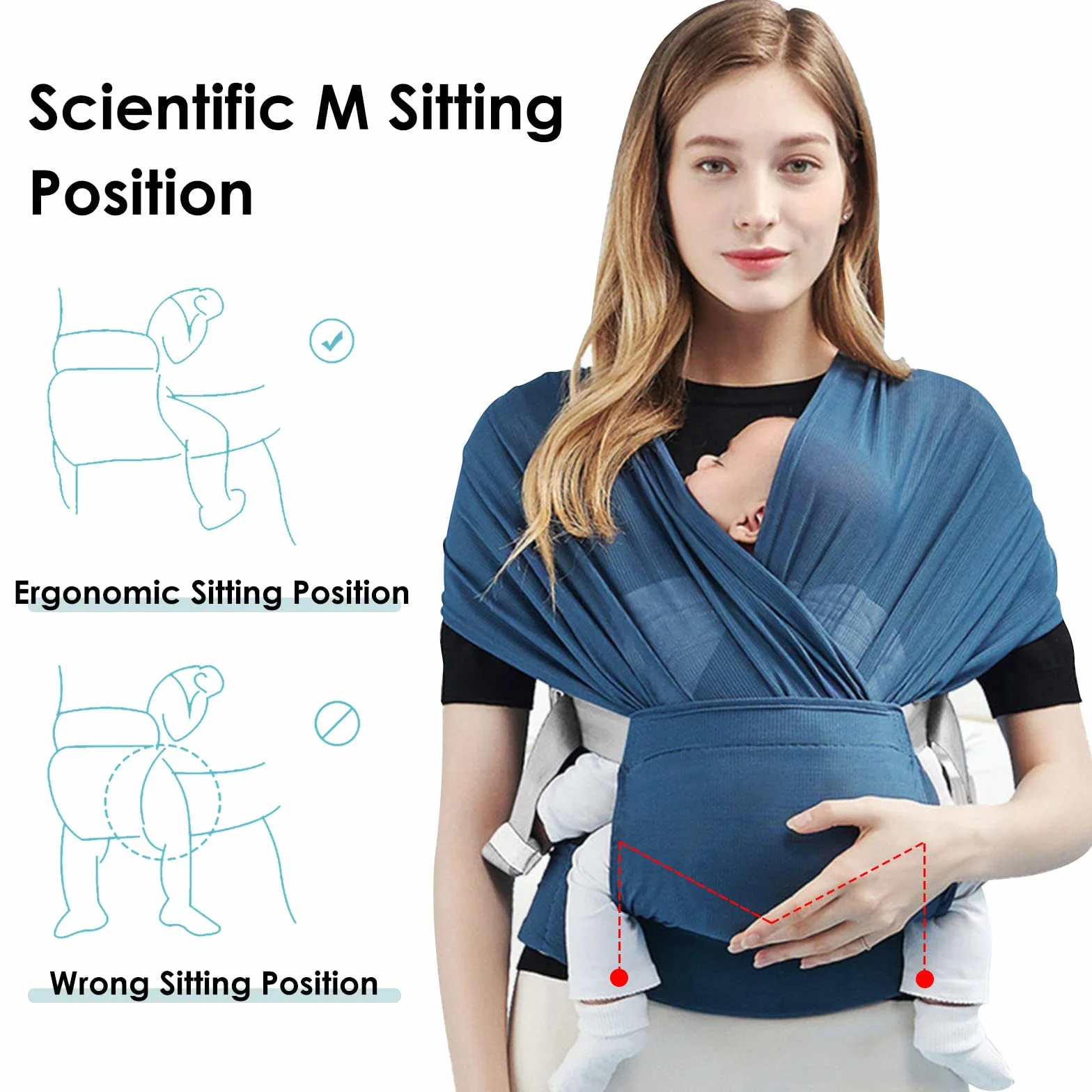 SONARIN Atmungsaktive Baby Tragetuch,Ergonomische Dehnbar Babytragetücher Babytrage Leichte Tragbare Baby Tragesystem Tragetuch Sling für Neugeborene Kleinkinder bis zu 15KG(Blau)