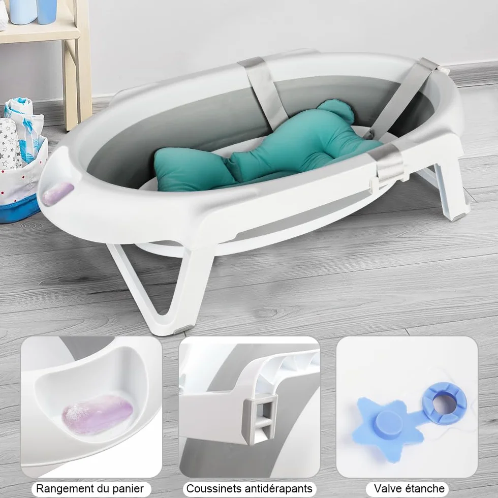 Homewell Tragbare Babybadewanne mit Ständer und Aufbewahrungsbox, tragbare Reisedusche, Kinderbadewanne geeignet für Neulinge, kein Bücken, 66 x 61 x 82 cm (Grau)