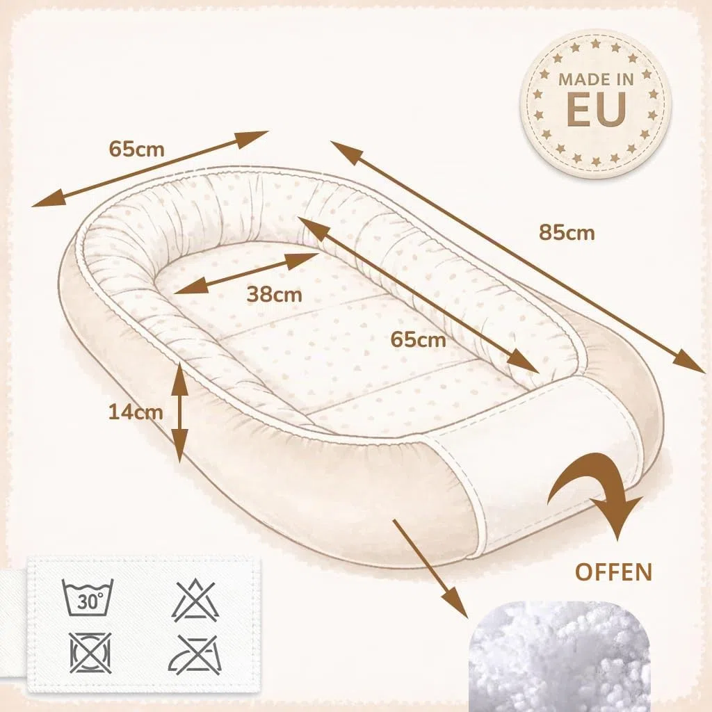 Babynestchen Neugeborene – Nestchen Baby aus Waffel Baumwolle & Baumwollstoff – Babynest für Babybett & Kinderbett – Baby Kokon Tragbar – OEKO-TEX zertifiziert – Zubehör für Babybett - Teddy und Braun