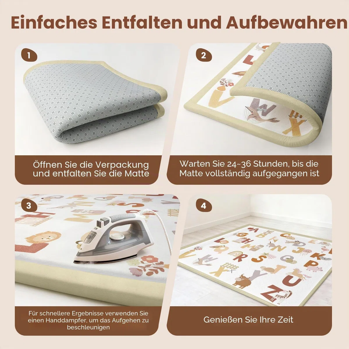 Teppich Krabbelmatte Baby 150x180x3cm, Spielmatte Krabbeldecke Turnmatte Spielteppich für Baby Kinder, für Kinderzimmer mit Hochwertigem Memory Schaum, Rutschfester Unterseite - Alphabet - Alphabet | Hochdichte Schaumstoffmatte · Weicher Plüschteppich mit