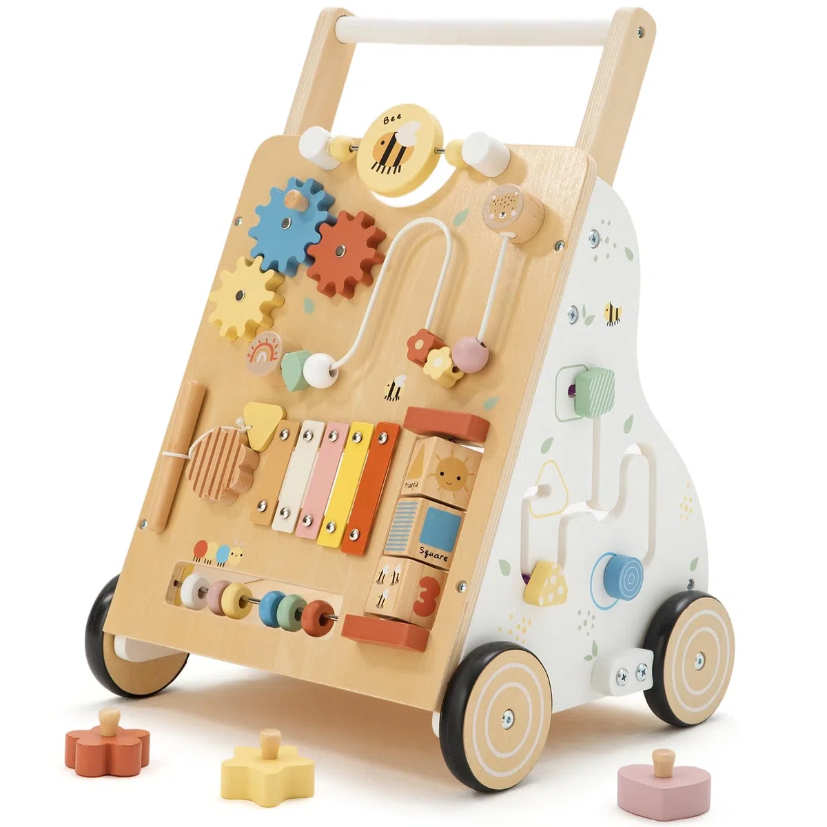 Labebe Baby Lauflernwagen Holz – Lauflernhilfe mit einstellbarer Geschwindigkeit und Höhe, Montessori Schiebespielzeug für Jungen und Mädchen ab 12 Monaten