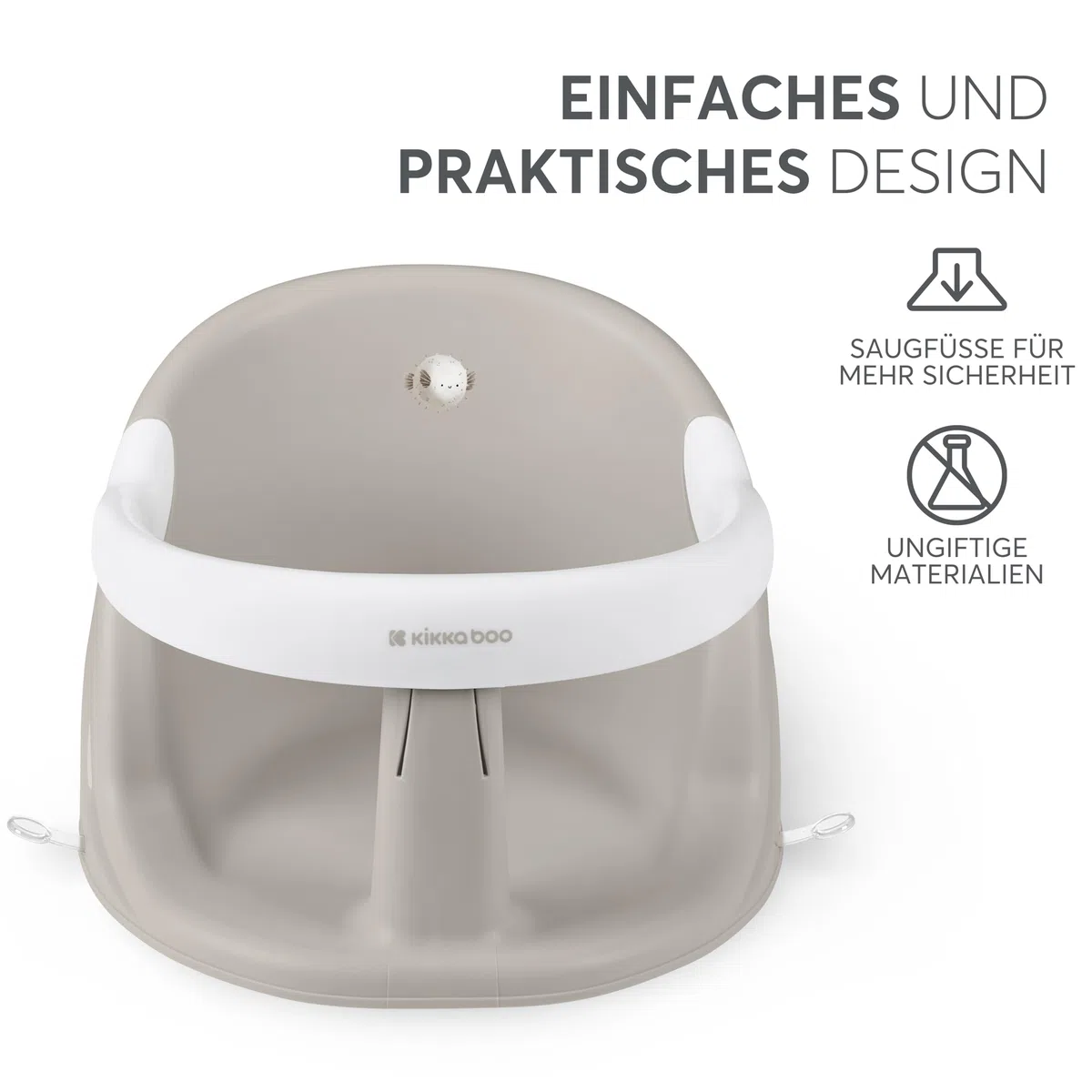 KikkaBoo OCEAN DEEP Baby Badesitz, für Babys ab 6+ Monaten, Ergonomische Badehilfe, Rutschfeste Saugnäpfe, Leicht zu Reinigen, Geeignet für Standardbadewannen, Sand