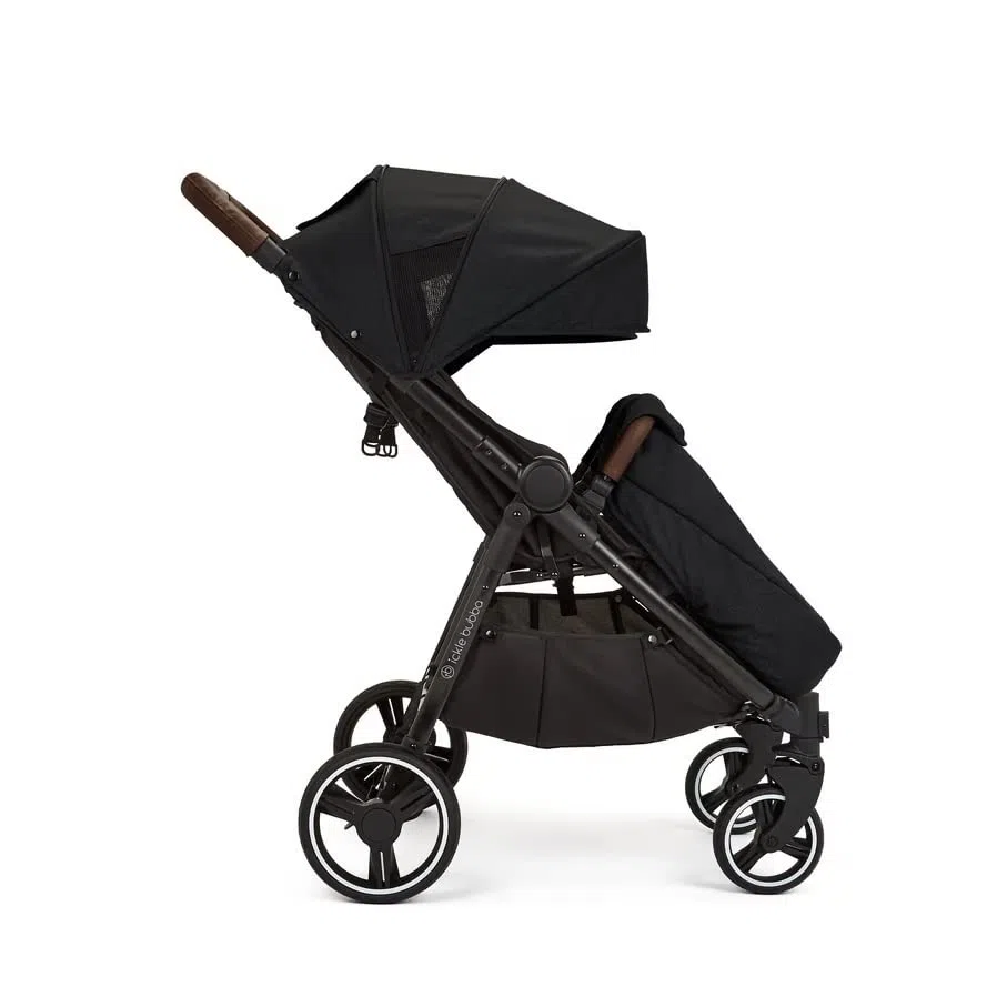 Ickle Bubba Venus Prime Doppelkinderwagen - geeignet von Geburt bis 15 kg (ca. 3 Jahre), leichter, faltbarer Zwillingskinderwagen mit Neugeborenenkokon, 2 Fußwärmern und Regenschutz (Schwarz)