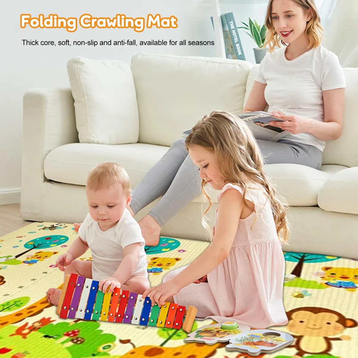 Ergocar Baby Krabbelmatte, XPE Tragbar Faltbar Baby Spielmatte, Aktivitätsmatte zum Spielen Krabbeln, Wasserdichte Schaumstoff Kinderteppich, Doppelseiten Dicke Baby Bodenmatte