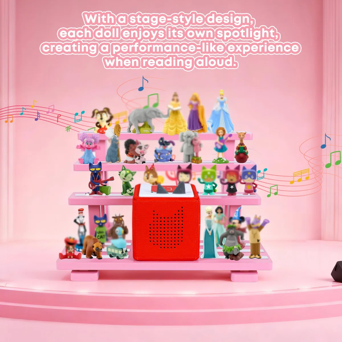 Für Tonies Figurenregal magnetisch,für Toniebox Figurenregal,Aufbewahrungsregal Display-Ständer,Platz für 45 Figuren,kompatible Ladestation für Kinderzimmer,Kiefernholz(Rosa)