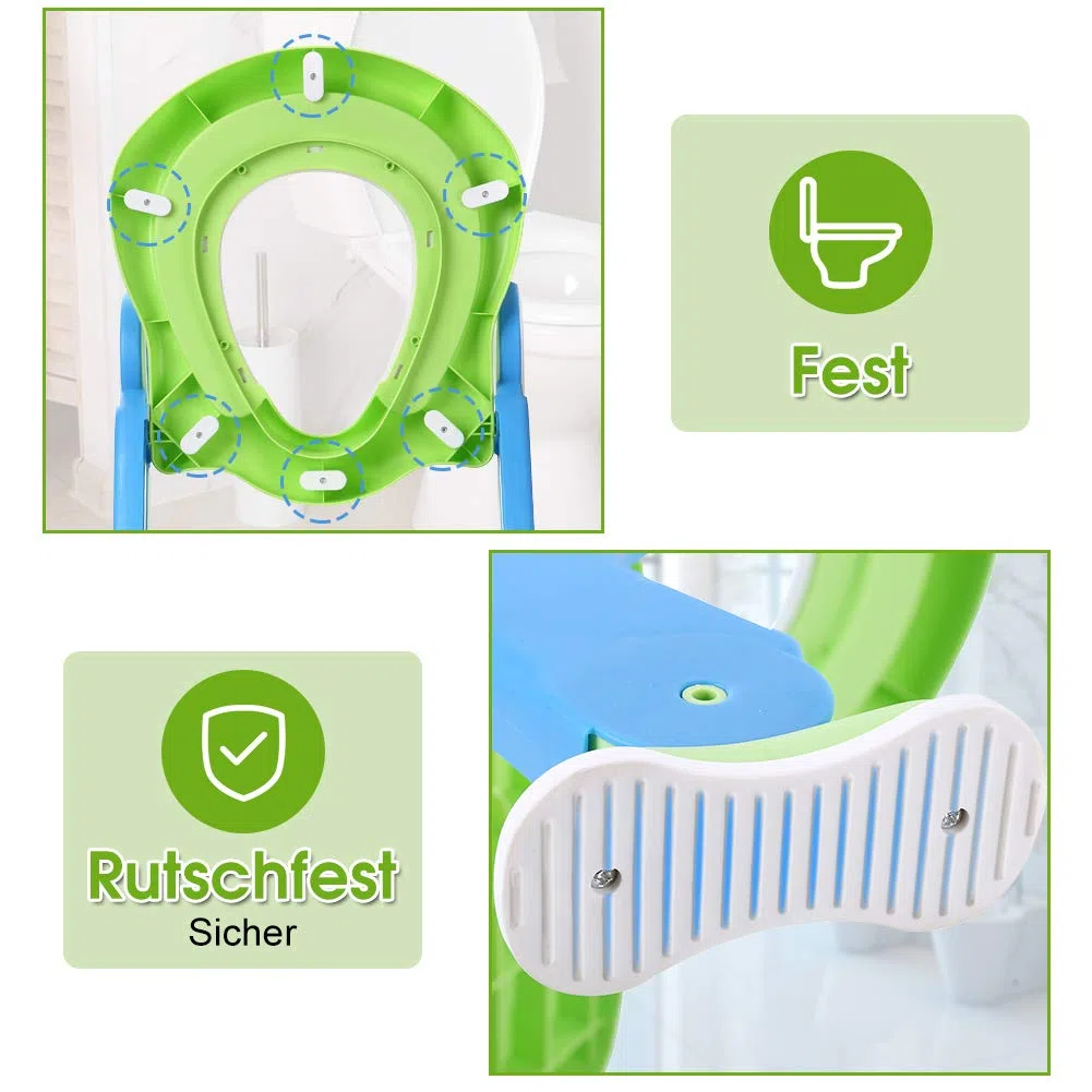 Kinder Toilettensitz, Höhenverstellbar Kindertoilette faltbar Toilettentrainer mit Leiter und Griffe Töpfchen Trainingssitz für Training Babyform die Gewohnheit der unabhängigen Toilette