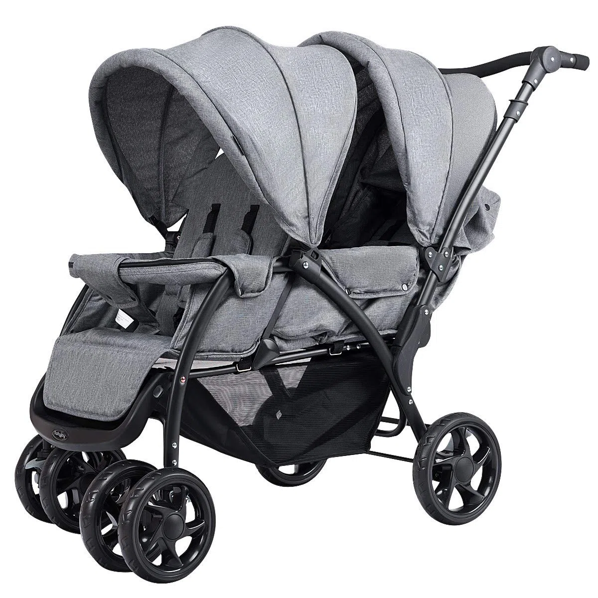 RELAX4LIFE Doppel Kinderwagen Klappbar, Geschwisterwagen mit 5-Punkt Sicherheitsgurten, Buggy Wagen mit Verstellbarem Lenker & Rückenlehne, ab der Geburt Nutzbar bis 15 kg, Grau