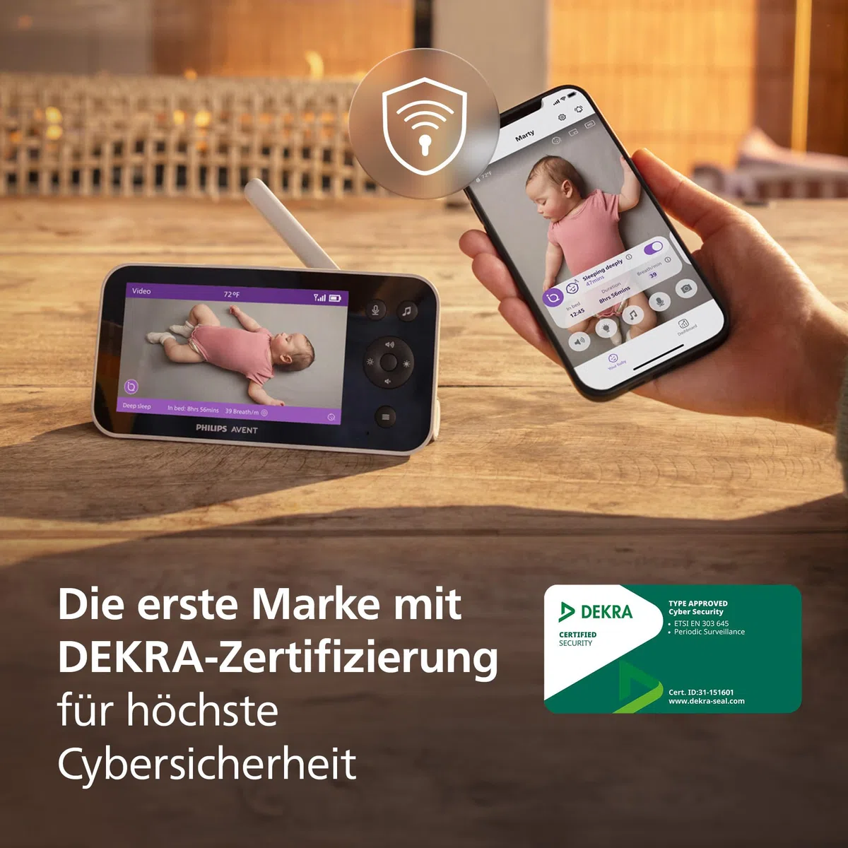 Philips AVENT Premium Connected Babyphone SCD973/26 mit Kamera, KI Schlaf- und Atmungs-Tracking, Schrei-Interpretation, DEKRA zertifiziert