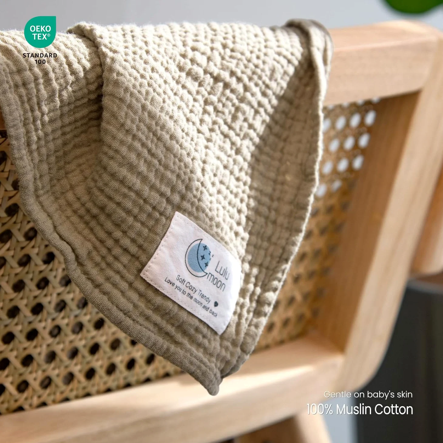 lulumoon Baby Pucktuch Musselin Decke - Baumwolle Dünne Atmungsaktive Babydecke - Baby Swaddle Decke Tücher für Junge und Mädchen 3er-Pack (Oliv)