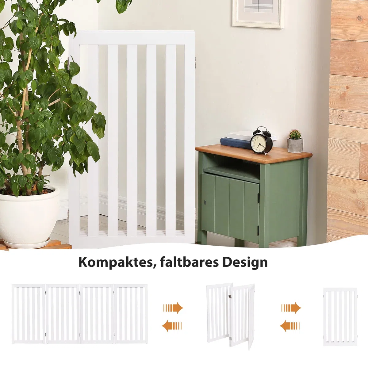 COSTWAY Absperrgitter Hunde 89cm Hoch, 4 Paneelen Schutzgitter Holz, Kindergitter klappbar, Treppengitter Hundeabsperrgitter flexibel Türschutzgitter (Weiß)