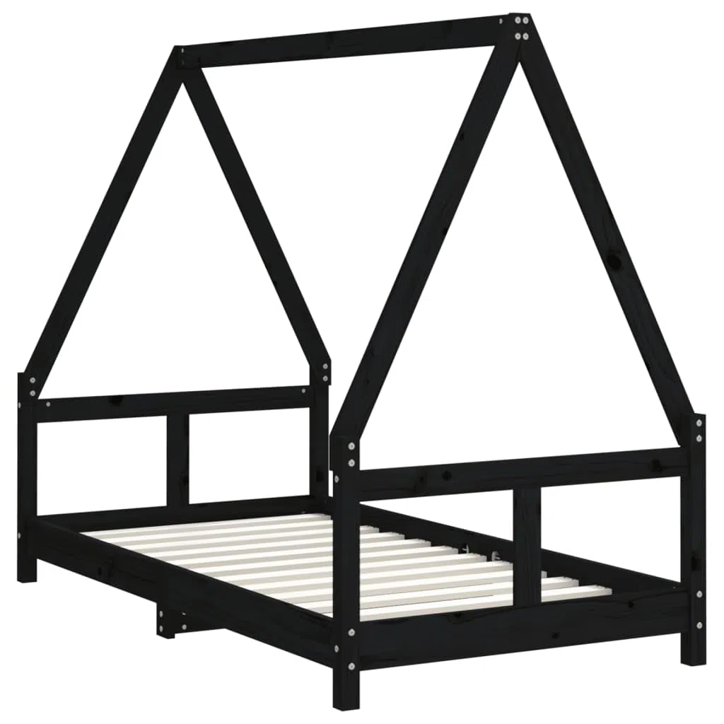 Kinderbett aus Massivholz Kiefer – Hausform Bett mit Lattenrost – 70x140 / 80x160 / 80x200 / 90x190 / 90x200 cm – Farben: Natur/Schwarz/Weiß – Kinderbett für Kinder ab 4 Jahren