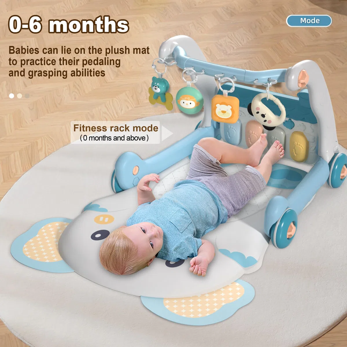 Baby-Piano-Spielmatte, Aktivitäts-Fitnessstudio und Aktivitätscenter-Fitnessstudio, 2 in 1 (Blue)