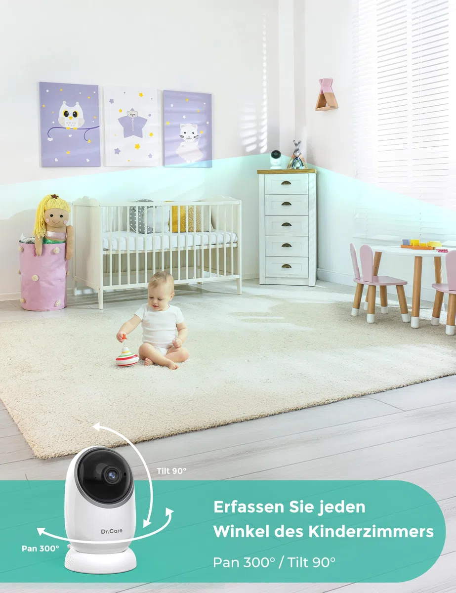 Dr.Care NovaView Pro Babyphone ohne WLAN mit Bewegungsmelder 5 Zoll 1080P Display 5000mAh Akku klare Nachtsicht Echtzeit VOX 2x/4x Zoom 300 m Reichweite 2-Wege-Audio Schwenk- und neigbare Kamera