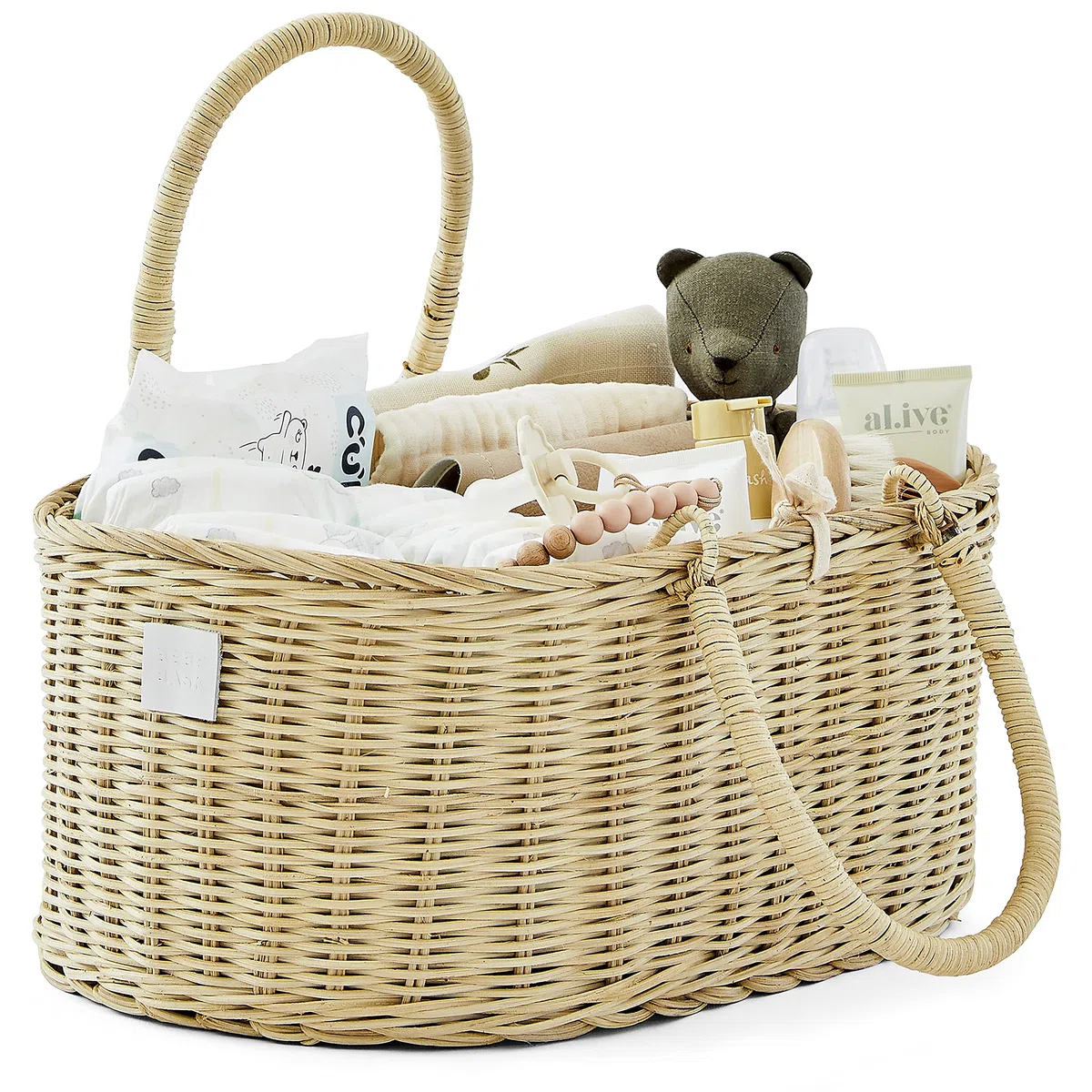 BEBE BASK Baby-Windel-Caddy Organizer – handgefertigter Bio-Rattan-Korb für Mädchen und Jungen – luxuriöse Aufbewahrung für Kinderzimmer