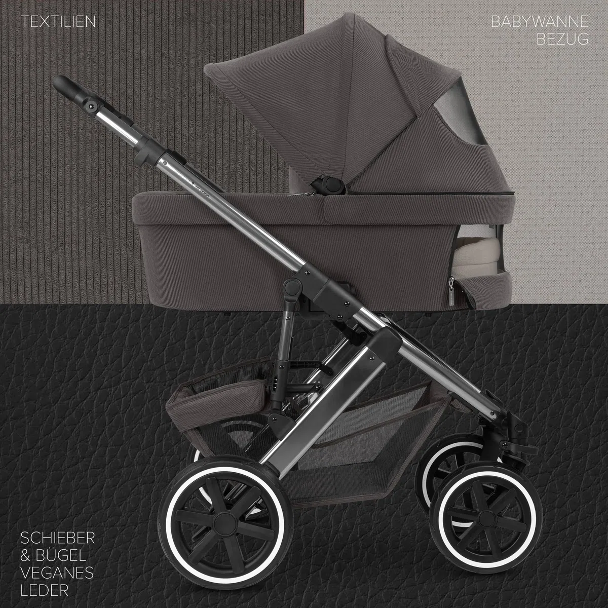 ABC Design Kinderwagen Salsa 5 Air Almond - 2in1 Kombi-Kinderwagen ab Geburt mit Luftreifen, Federung & großer Babywanne