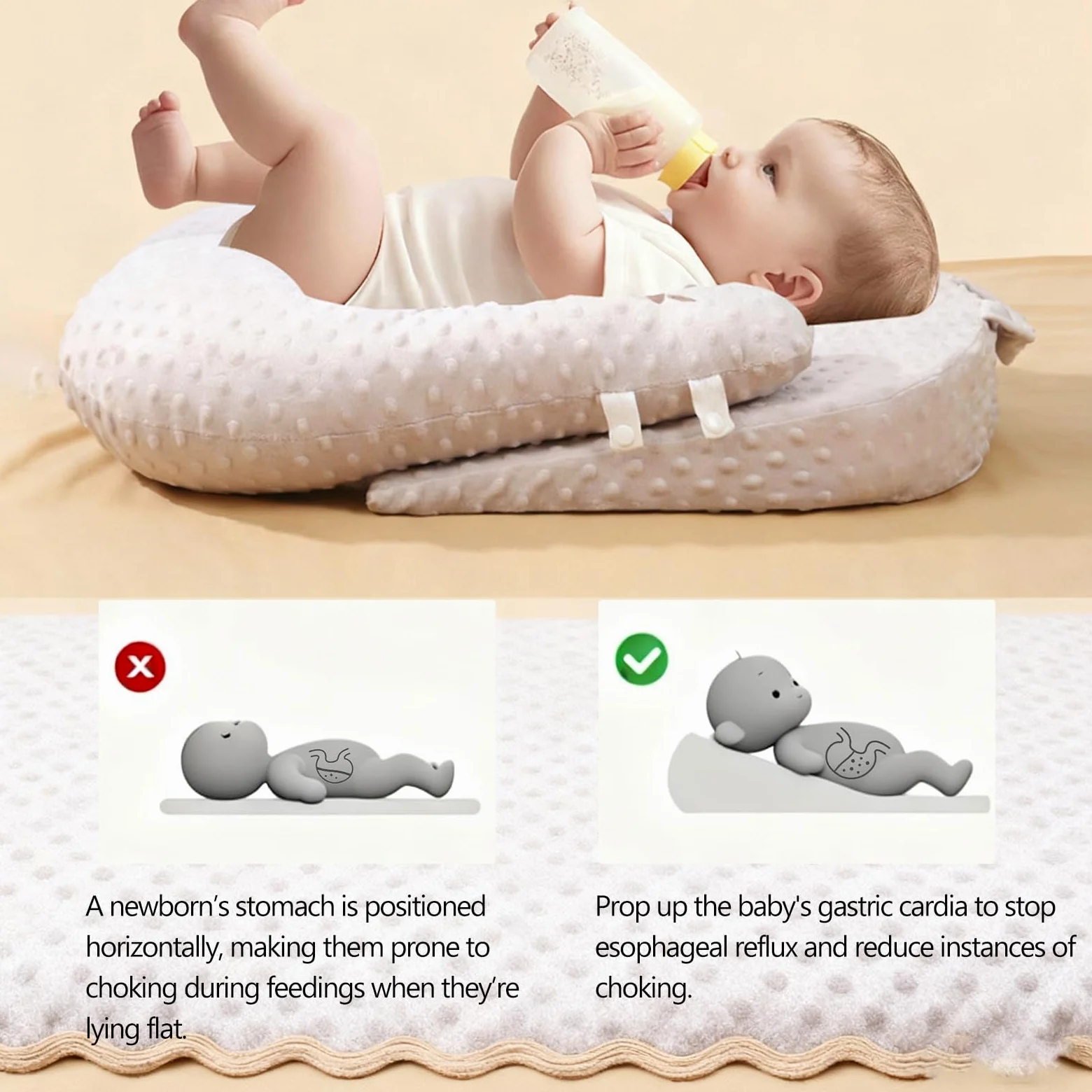 Baby Stillkissen, Anti-Überlauf-Kissen zur Reduzierung von Spucken, Mehrzweck-Stillkissen, Babybett, Anti-Reflux, verstellbares U-förmiges Kissen mit Griff Für Neugeborene (1–12 Monate)