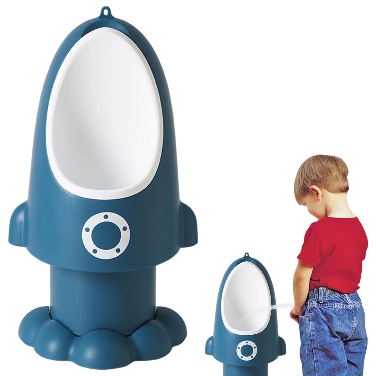 Töpfchentraining-Urinal für Kleinkinder verstellbares spritzsicheres Baby-Töpfchen mit lustiger Cartoon-Form zum Aufhängen/Stehen leicht zu reinigen für Jungen Dunkelblau