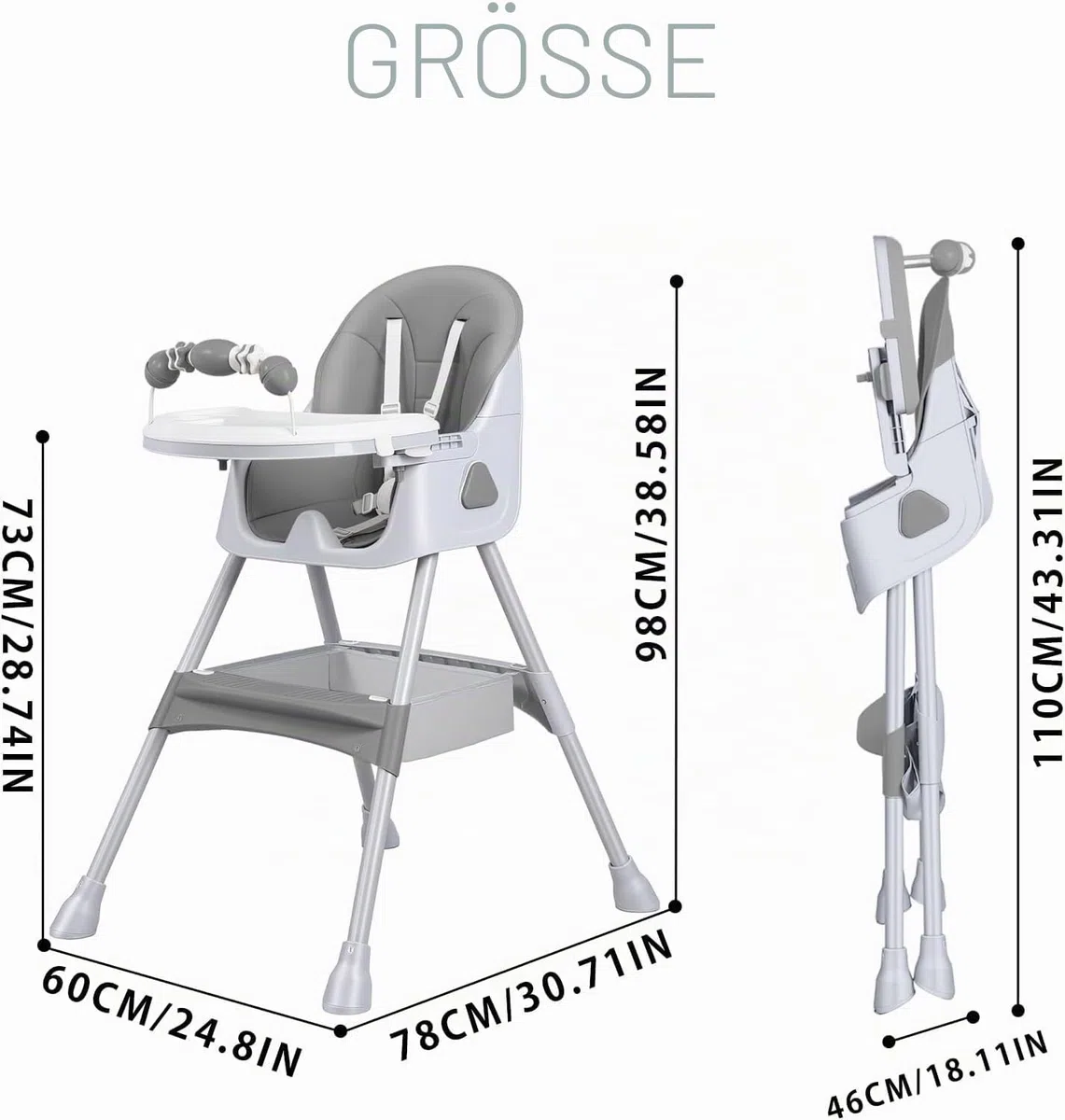 UBRAVOO 3-in-1 Babyhochstuhl, Kinderstuhl Klappbar Baby Hochstuhl ab 6 Monate, Umwandelbarer Ess- und Spielhochstuhl mit Doppellagigem Essteller und Spielzeugregal