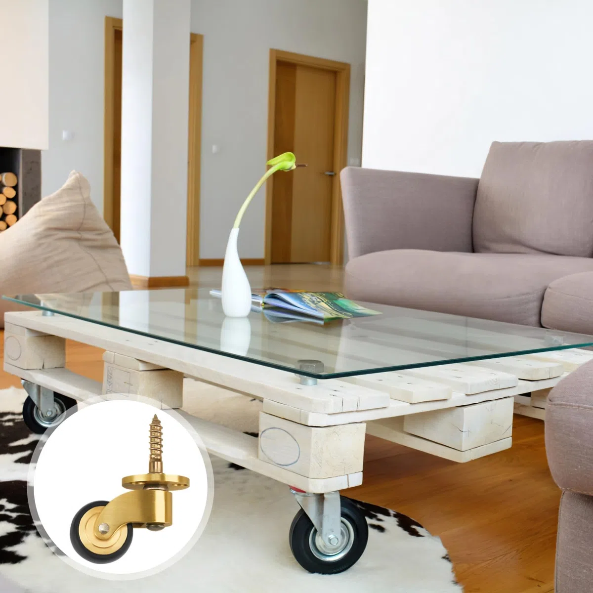 4 Stk. Messing Möbelrollen, Universalräder für Tische und Sofas mit leiser Lagerung, selbstschneidendes Schraubendesign, strapazierfähige Stuhlrollen