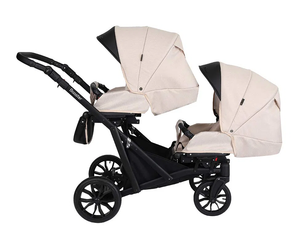 KUNERT BOOSTER 3in1 2in1 Kinderwagen Komplettset Zwillingskinderwagen Babywagen Kombikinderwagen Komplettset Geschwisterwagen Kinder Wagen set Zwillingsbuggy Doppelkinderwagen (Creme, 3 in 1 Cosmo)
