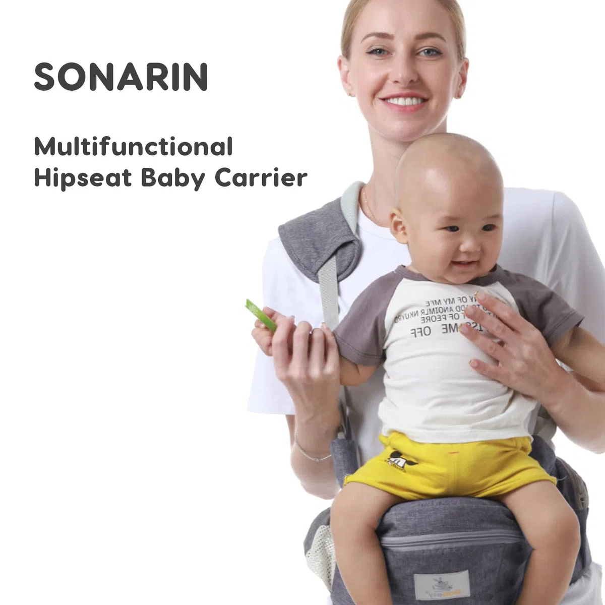 SONARIN Multifunktionale Baby Hüftsitz,Ergonomischer Taille Hocker Babytrage Hipseat Hüfttrage Bauchtragen mit Sicherheitsgurt & Schultergurt für Baby Kleinkinder 0-24 Monaten(Grau)