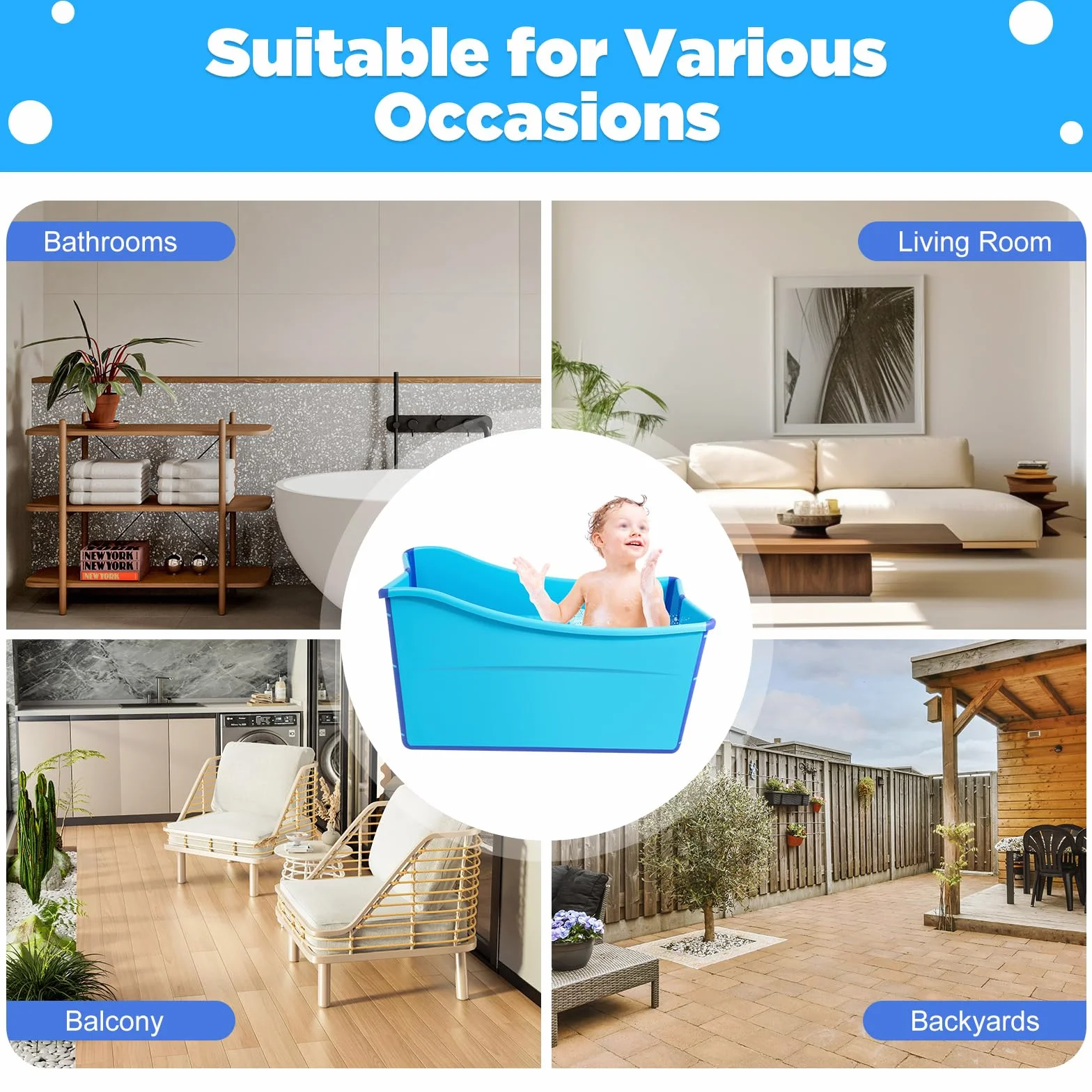 Mobile Faltbare Badewanne, 87x46x56.5cm Baby Folding Bathtub, Rutschfeste Tragbare Reisedusche Badebecken,für Bäder Kinderbäder und Kinderschwimmen