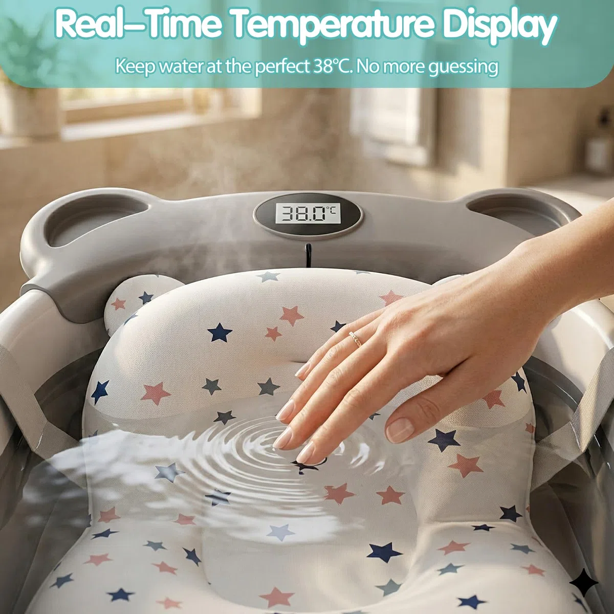 Highbird Baby Badewanne, Faltbare Babywanne mit Stützkissen für Neugeborene & Kleinkinder, Platzsparender, Tragbarer Baby-Badewanne, Komfortabel, Sicher & Robust, Panda-Design (Grau)