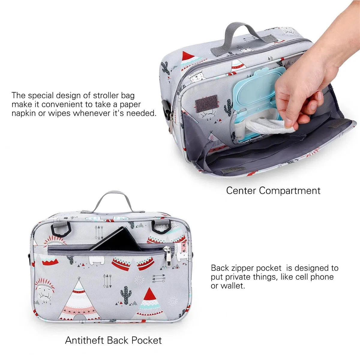 Wickeltasche wasserdichte Kinder-Mumientaschen, modische Drucke for Wiederverwendbare Umstands-Wickeltaschen, Wetbags mit Doppelgriff(Panda)