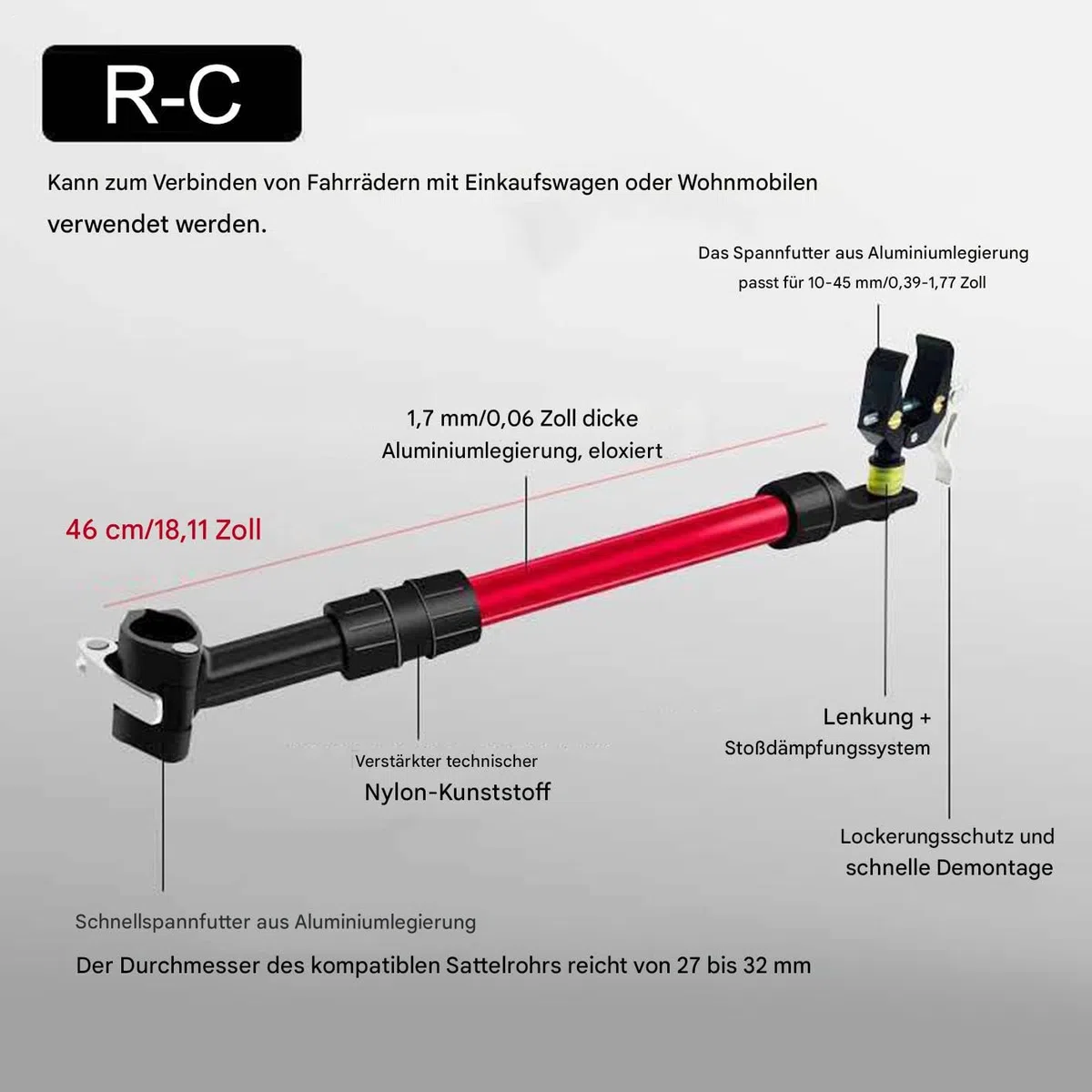 Fahrradanhänger-Anschlusskupplung Schwerlast, hohe Tragfähigkeit, | Roller-Anhängerkupplung für Lastentransport Camping, Reisen, Campingausflüge, Outdoor, Einkaufen, Pendeln