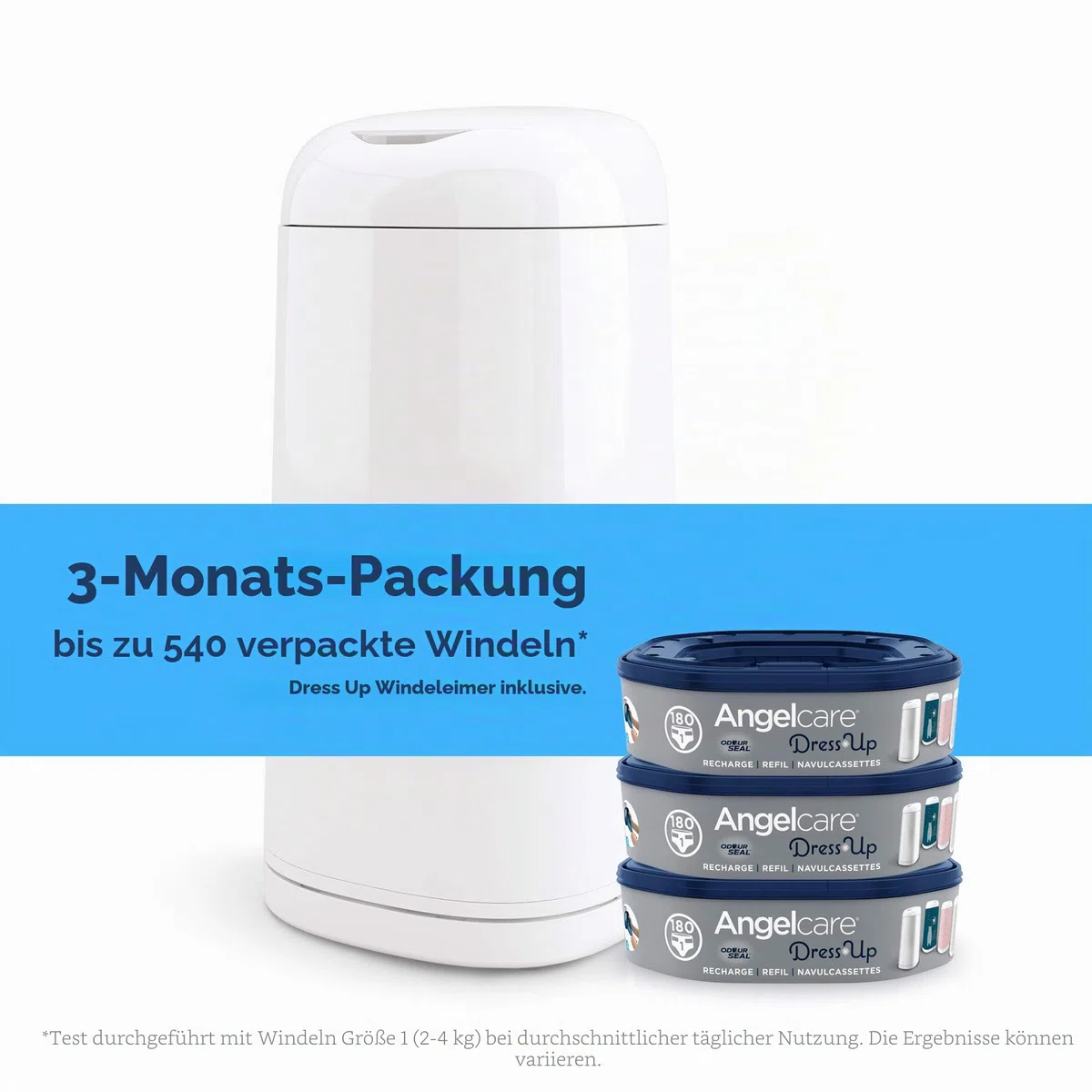Angelcare Windeleimer + 3 Nachfüllpackungen, geruchshemmend, hohe Kapazität, antibakteriell, einfache Verwendung, Weiß