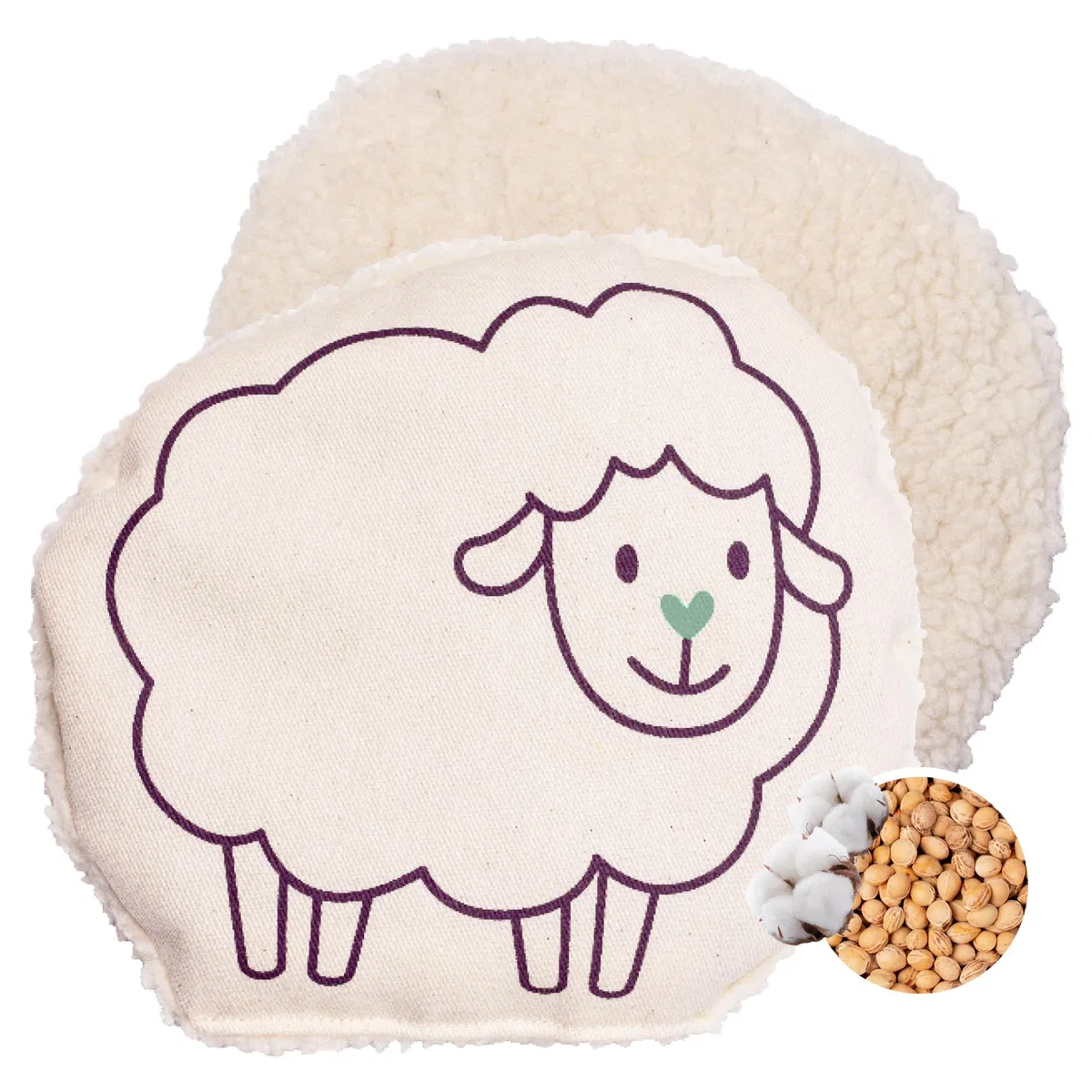 HERBALIND Kinderset 2x Kirschkernkissen für Kinder und Babys Dino & Schaf - 100% Baumwolle Plüsch Wärmekissen, wärmende Kissen 19x19 cm als Wärmflasche mit Kirschkernen