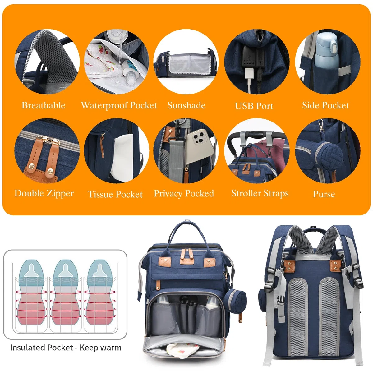 Astro alan Baby-Wickeltaschen mit Wickelstation, wasserdichte Wickeltasche Rucksack für Mütter und Väter